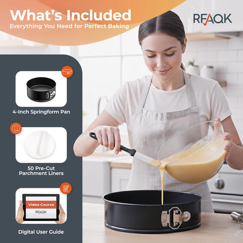 RFAQK 4-inch springform pan open showing secure release edge.