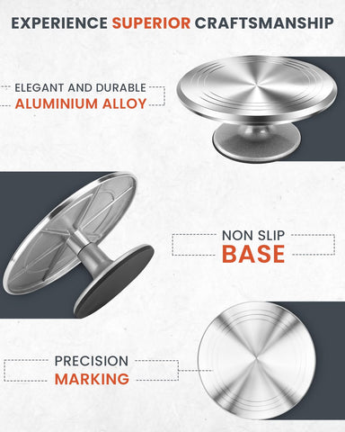 RFAQK aluminum turntable with non-slip base on the counter for stable decorating