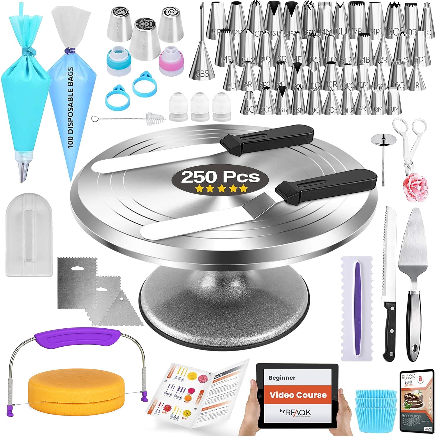 RFAQK turntable with smooth 11-inch rotation and non-slip base for stable decorating