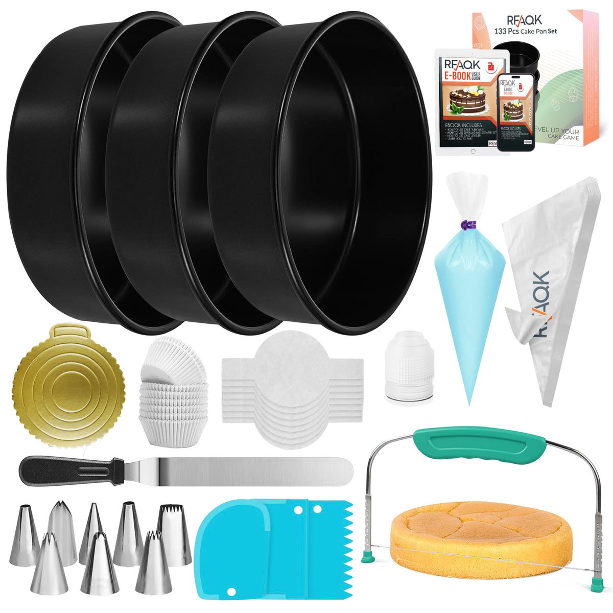 RFAQK 133pcs round cake pans set for even baking and easy release