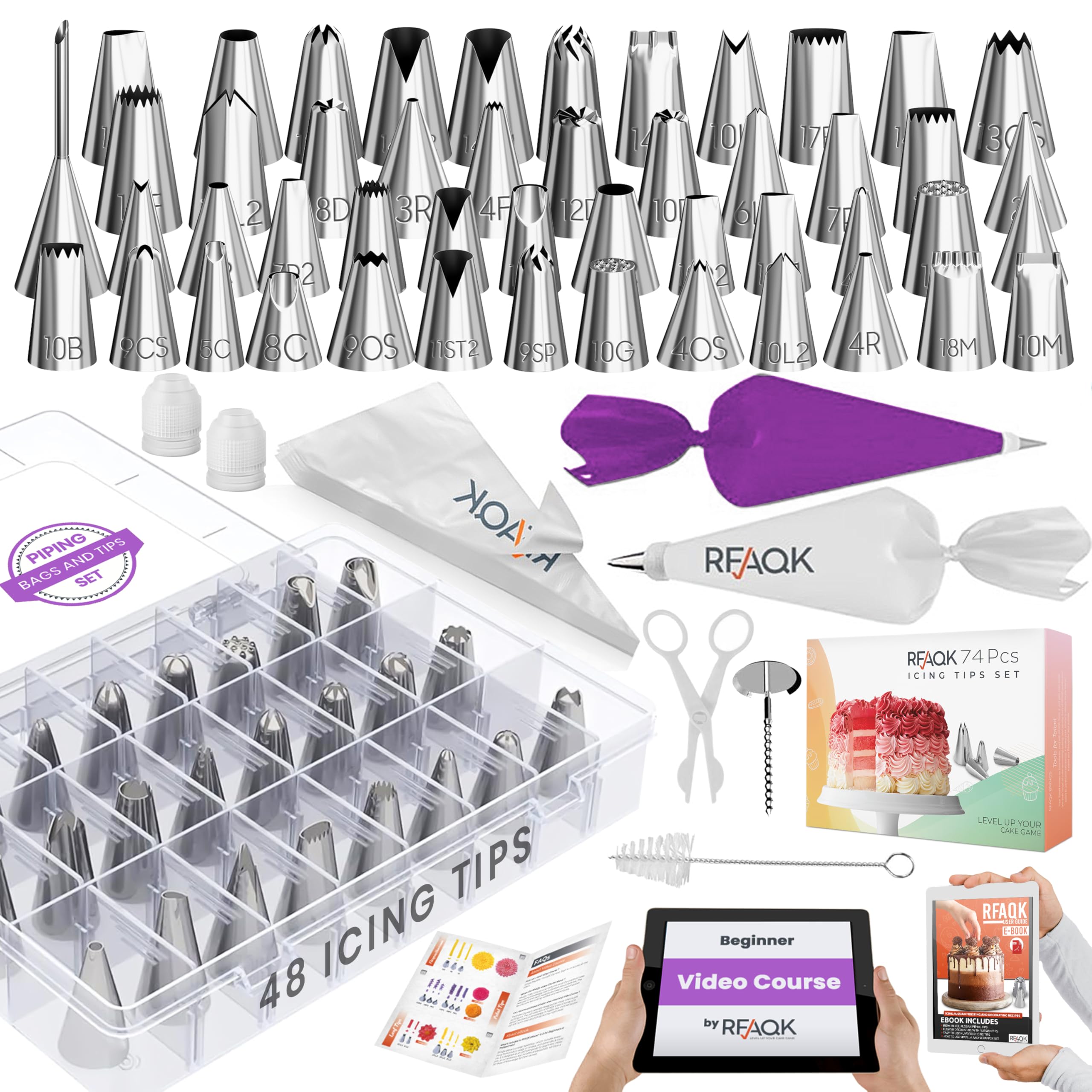 RFAQK 74-piece icing set in box for organized home decorating