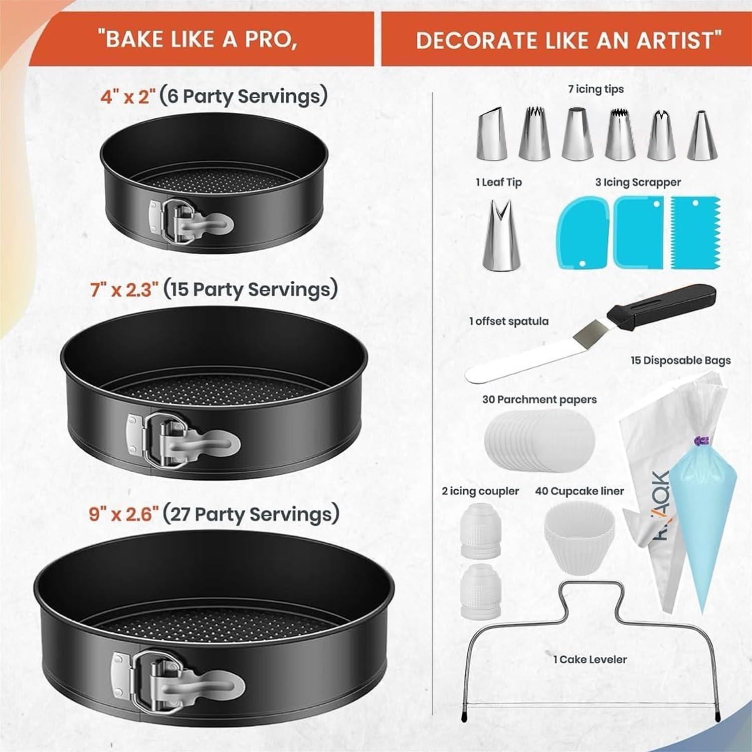 RFAQK decorating tools assortment with icing tips and spatula for smooth, precise frosting.