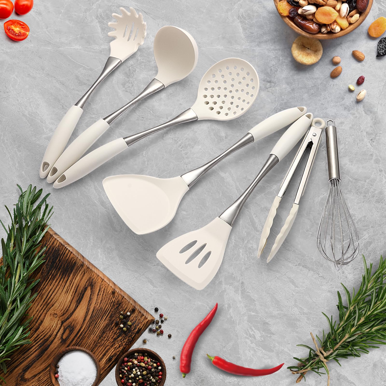 RFSCDI white silicone ladle, sturdy and heat resistant for soups.