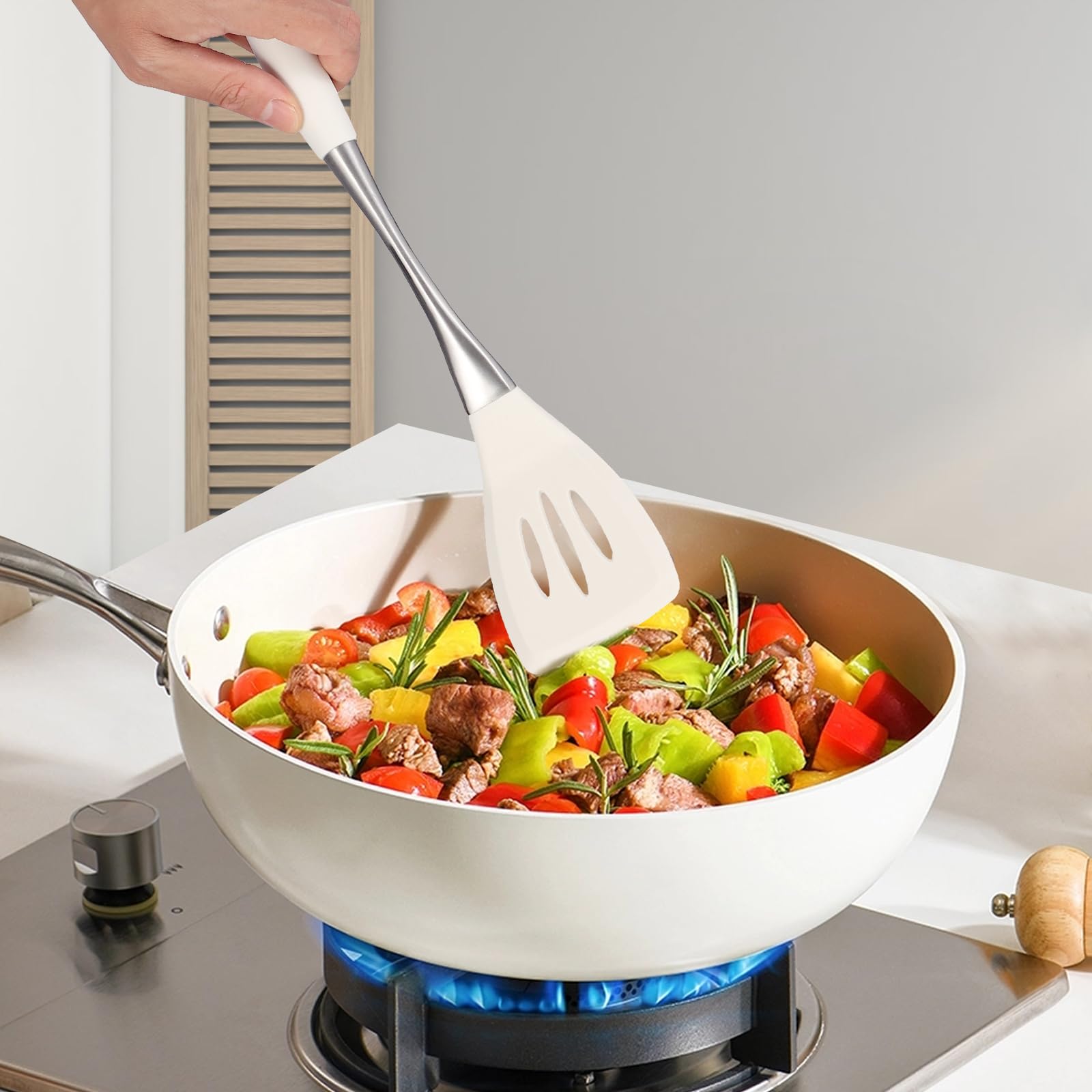 RFSCDI slotted spoon protects surfaces while draining liquids.