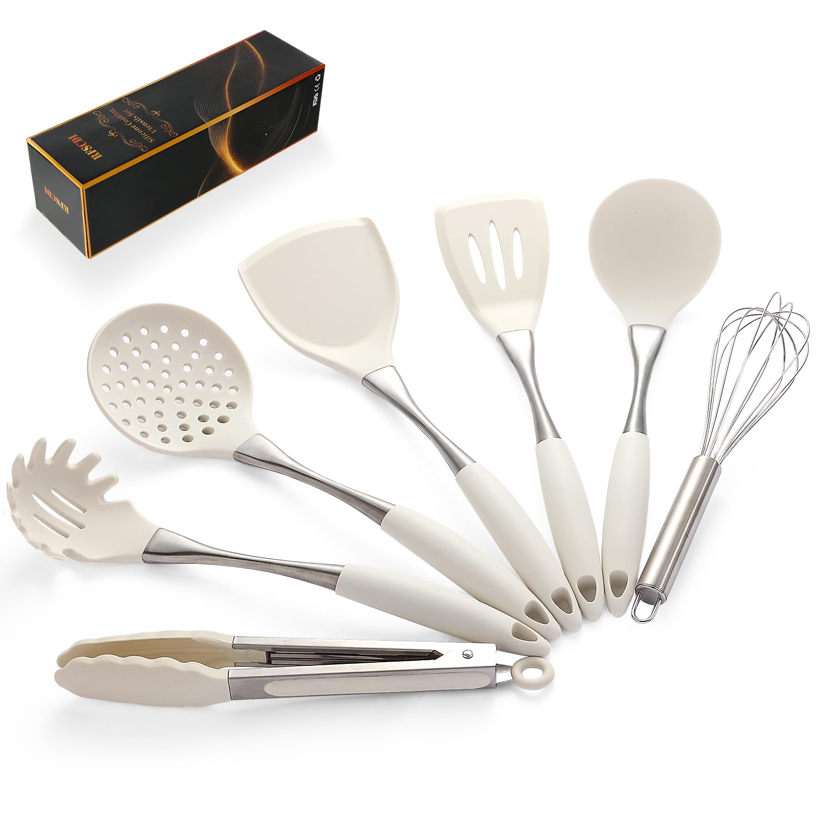 RFSCDI premium white silicone spatula, heat resistant for nonstick pans.