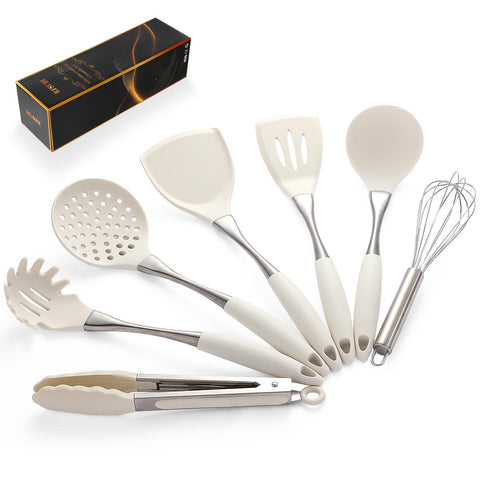 RFSCDI premium white silicone spatula, heat resistant for nonstick pans.