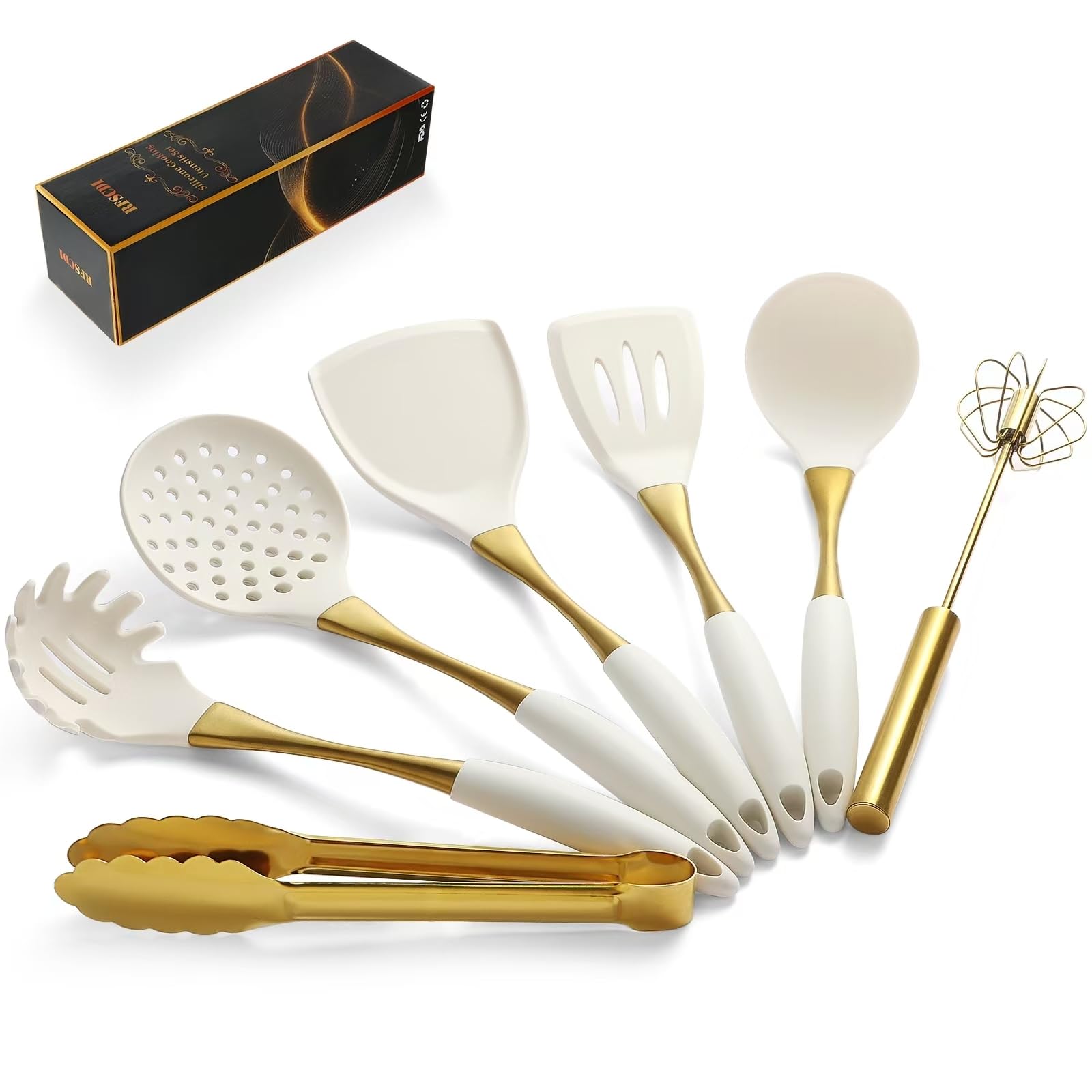 RFSCDI white gold silicone spatula delivers heat resistance for nonstick pans.