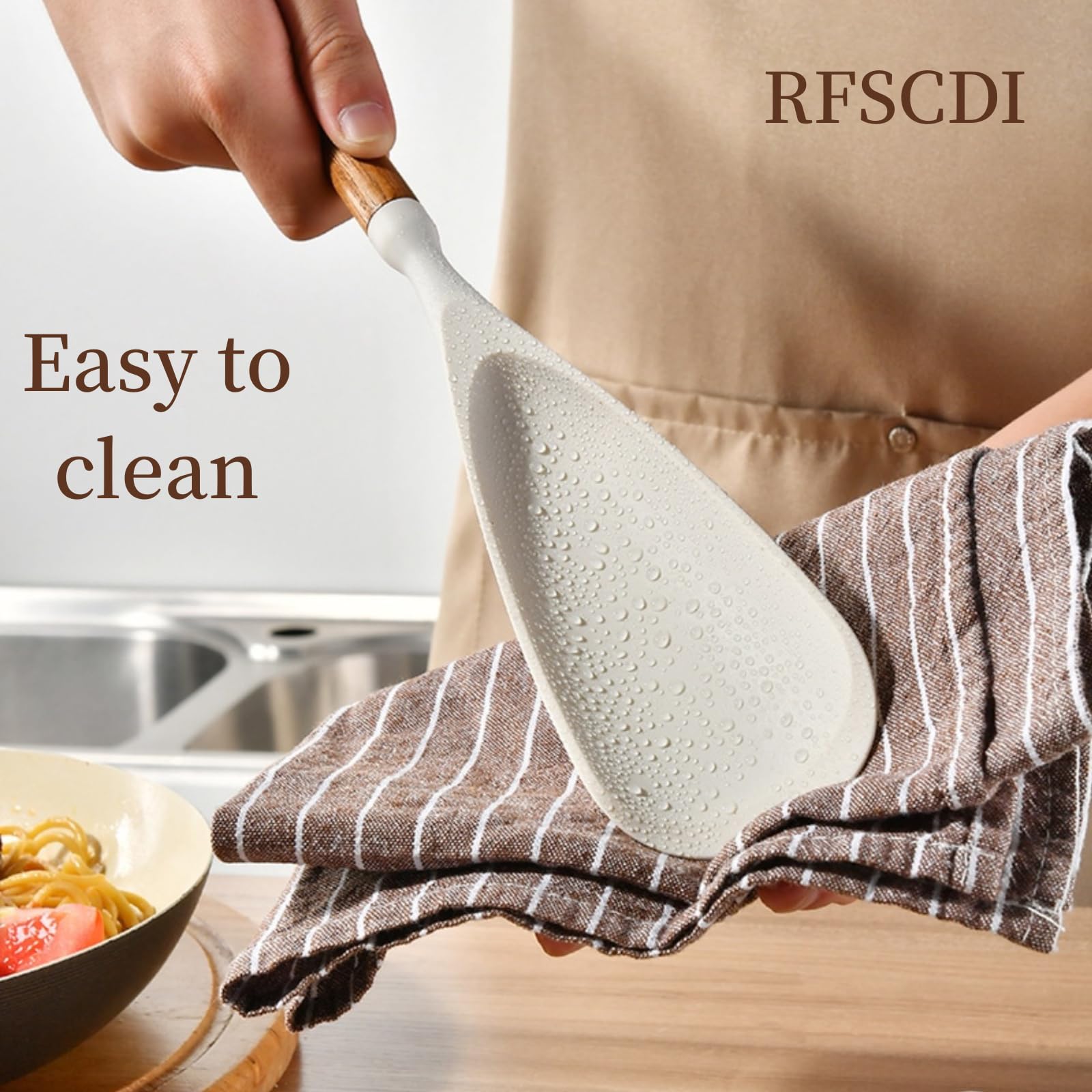RFSCDI wooden-handled utensils offer comfortable grip and durability