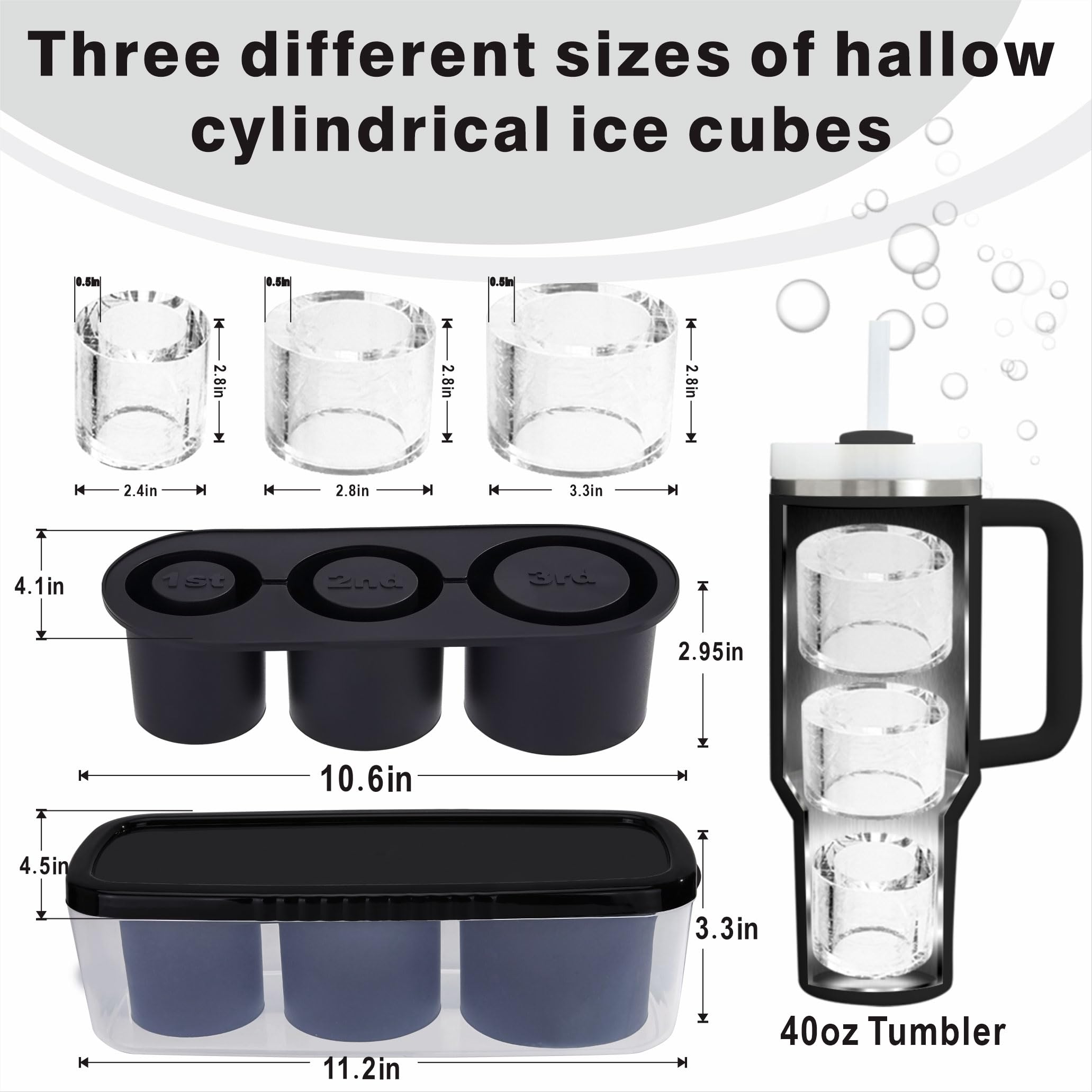 Rhewatin hollow-cylinder ice cubes fit 30-40 oz tumblers for extended chill