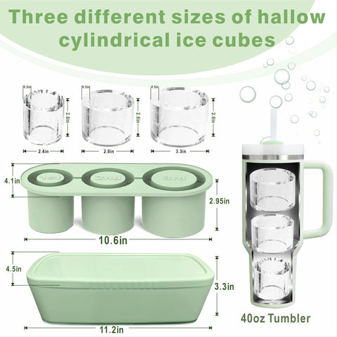Rhewatin three-size hollow-cylinder ice cubes for longer cooling in large tumblers.