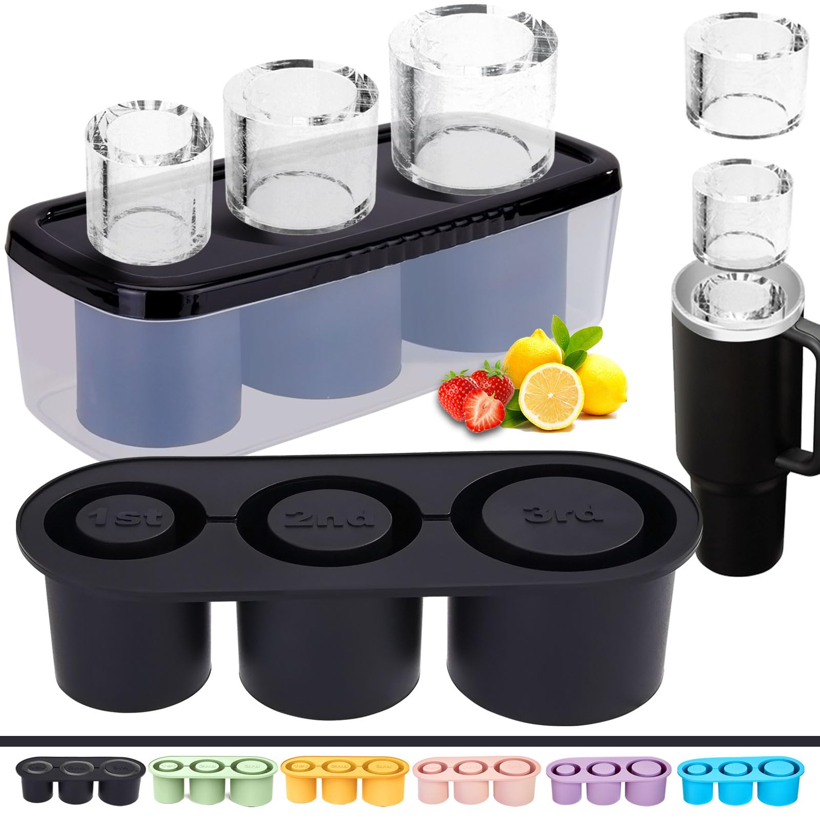 Rhewatin tumbler ice tray with bin and lid for spill-free filling