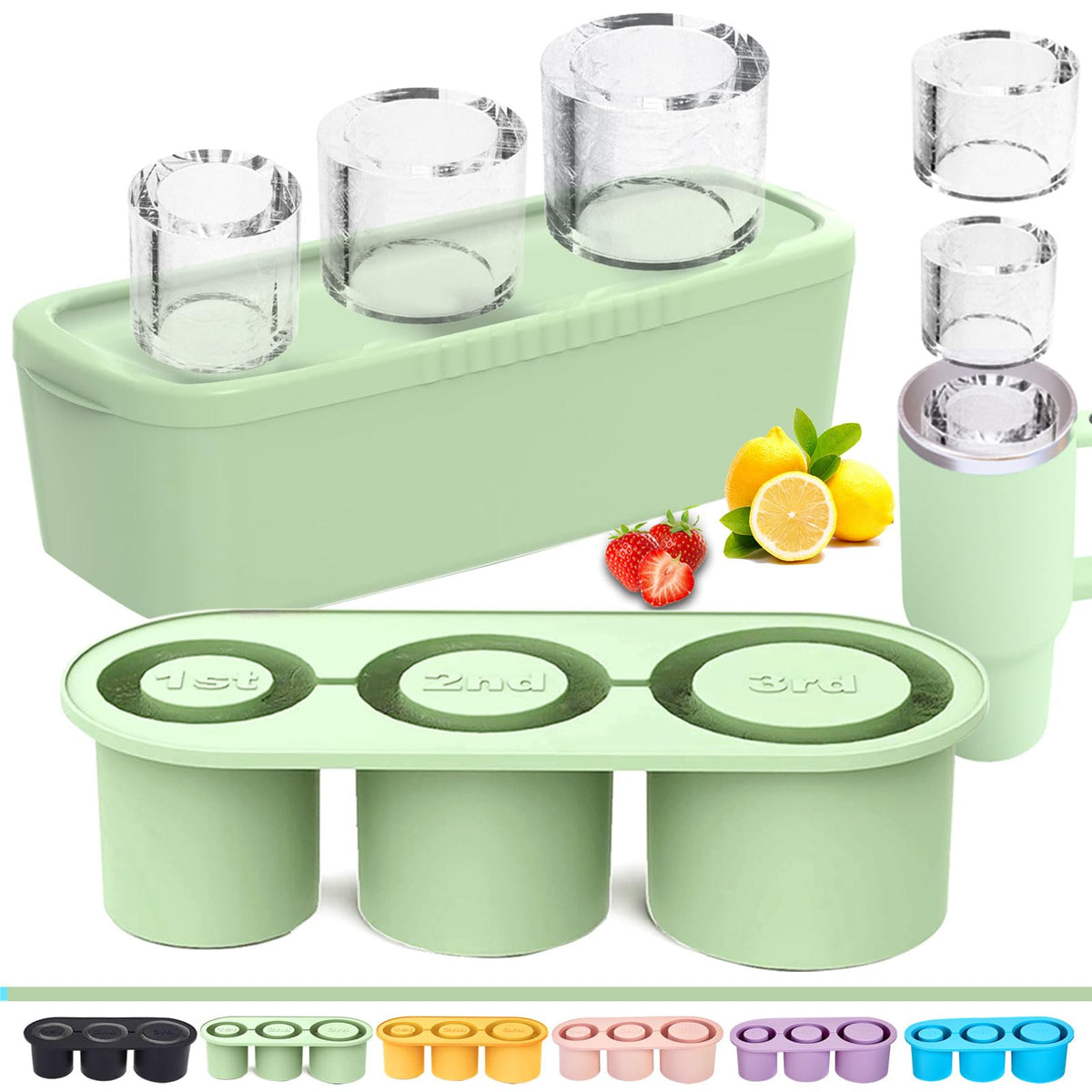 Rhewatin tumbler ice tray fits Stanley-style 40oz bottles for seamless chilling.