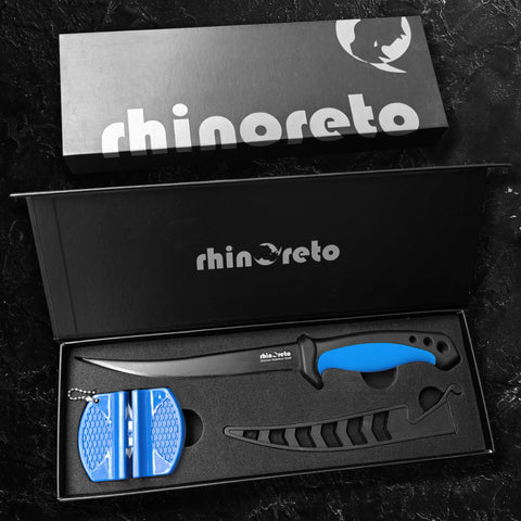 Rhinoreto fillet knife double-sided ceramic sharpener keeps edges sharp.