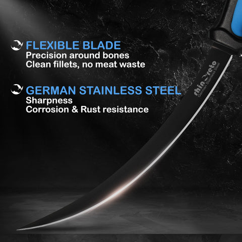 Rhinoreto fillet knife curved design guides clean fillets.