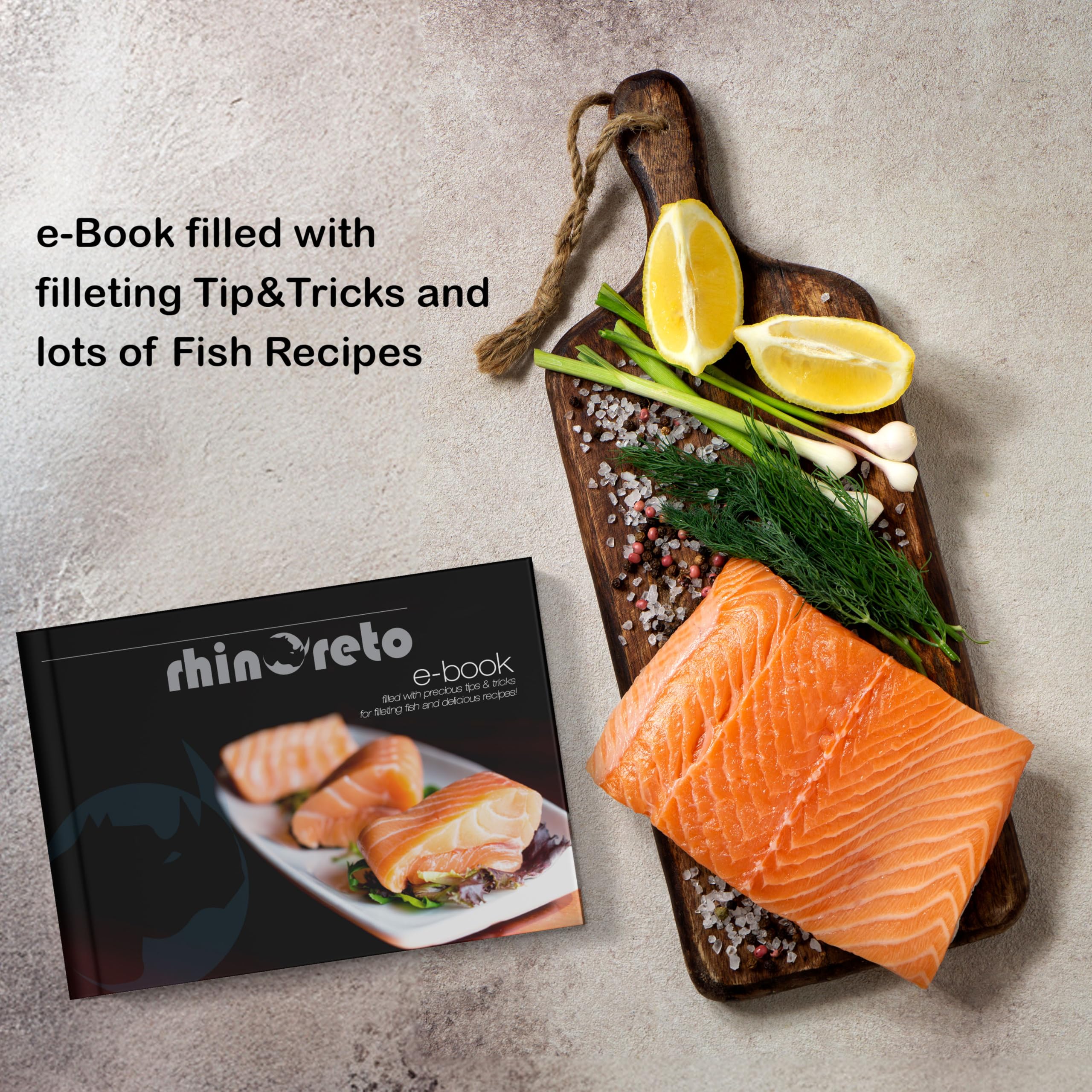 Rhinoreto fillet knife non-slip rubber handle fits all hands.