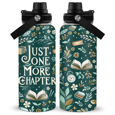 RHONGE Reading Water Bottle 32oz front view with green pattern for daily hydration.