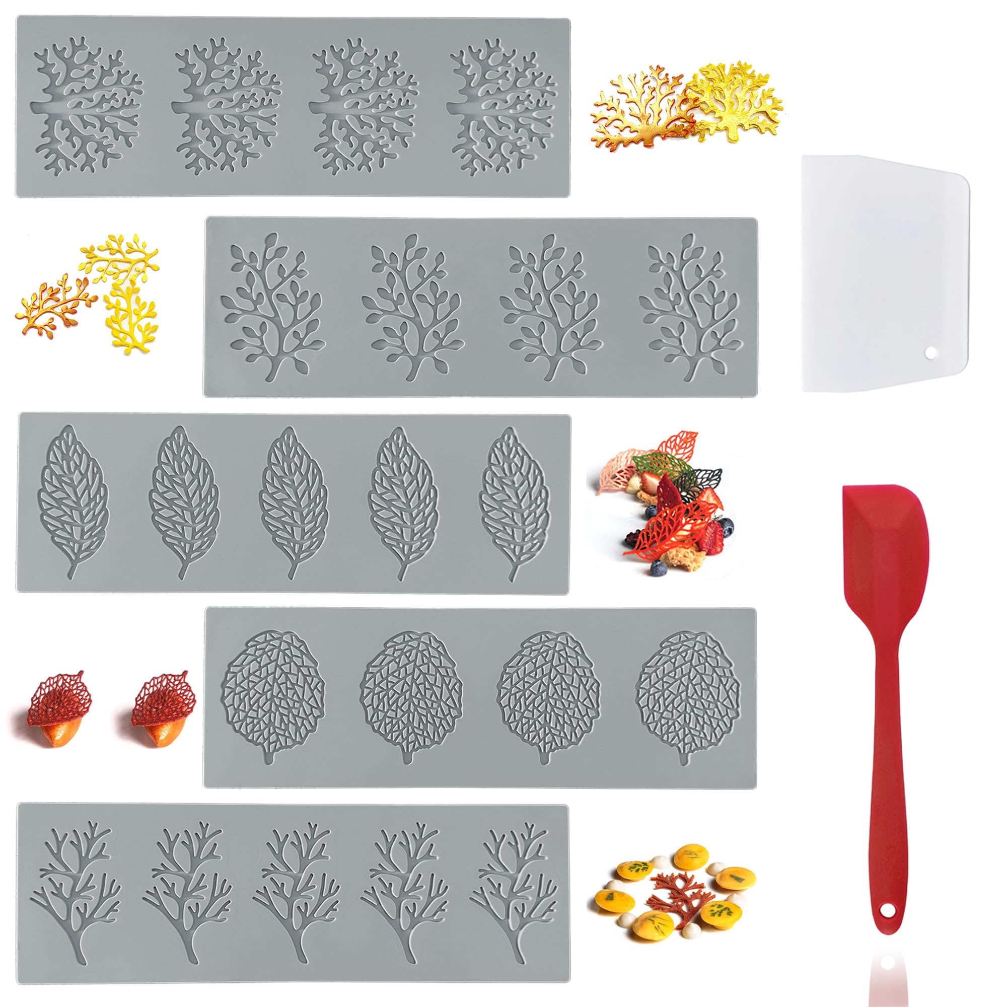 RHVQ leaf molds with five quilted patterns for detailed fondant decorations