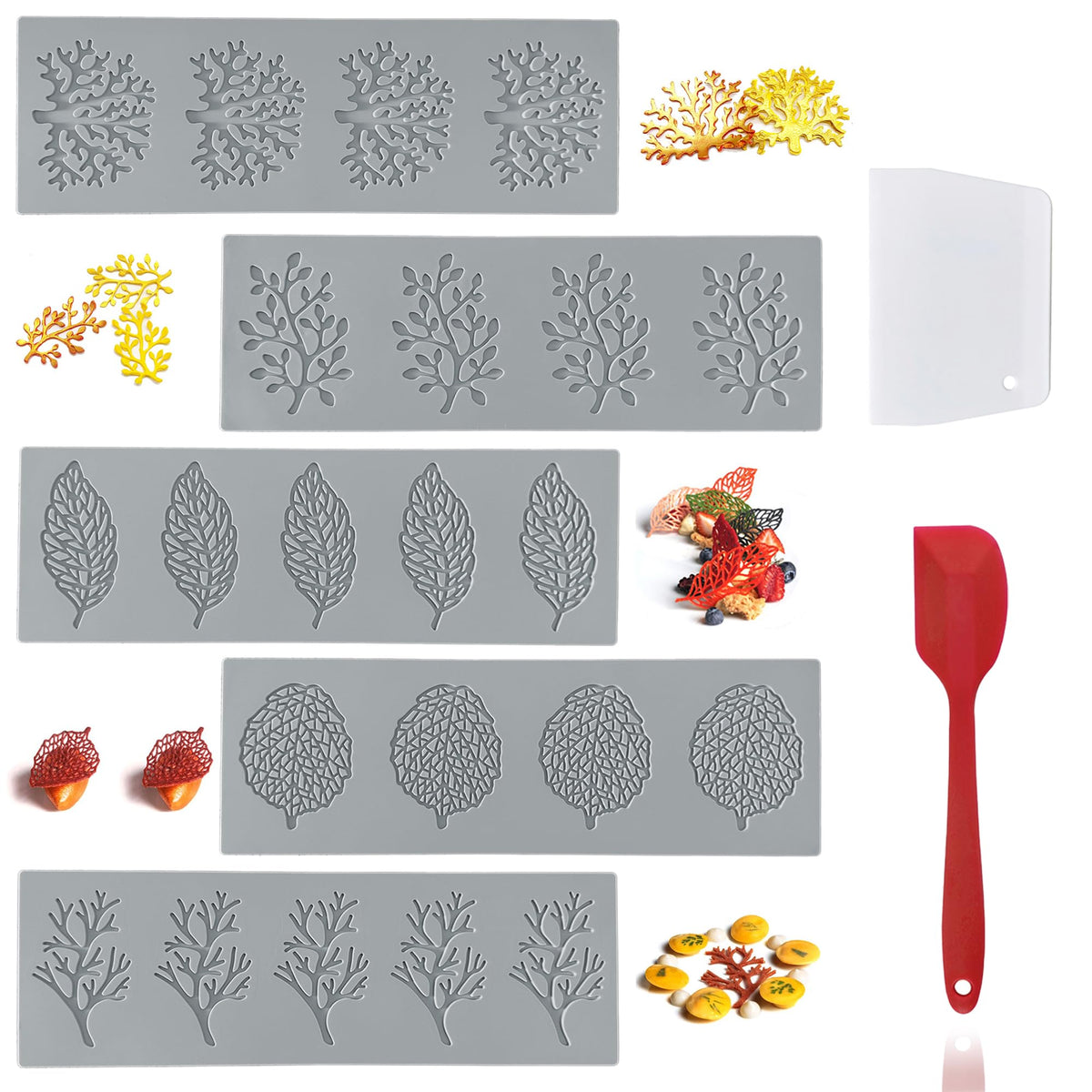 RHVQ leaf molds with five quilted patterns for detailed fondant decorations