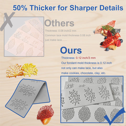 RHVQ coral-branch leaf mold creates dimensional chocolate accents