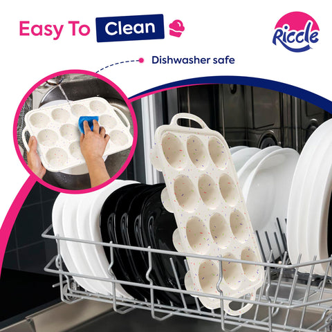 RICCLE dishwasher-safe muffin pans simplify cleanup after baking.
