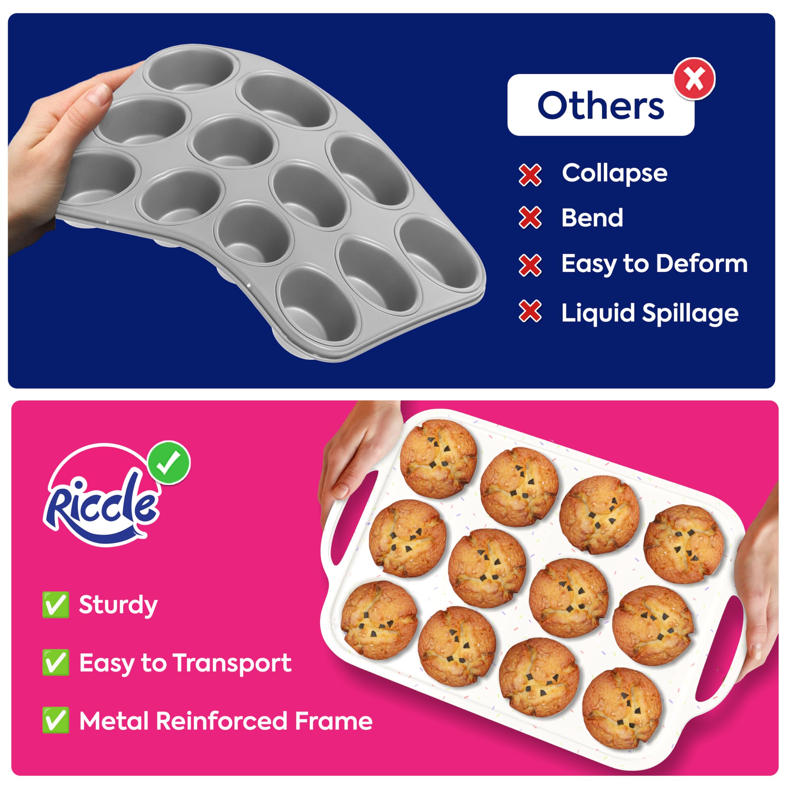 RICCLE multifunction silicone mold suitable for egg muffins, cheesecakes, and more.