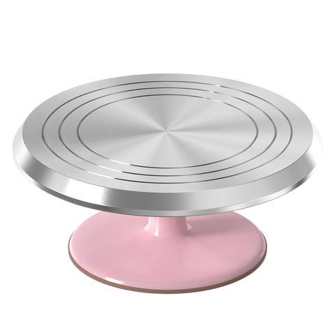 Riccle pink aluminium cake turntable base provides stable support for decorating
