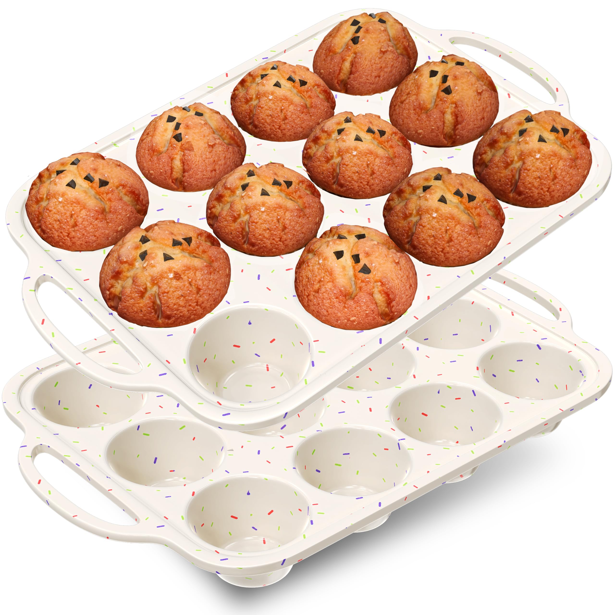RICCLE silicone muffin pan with metal-reinforced frame for stable lifting and even baking.