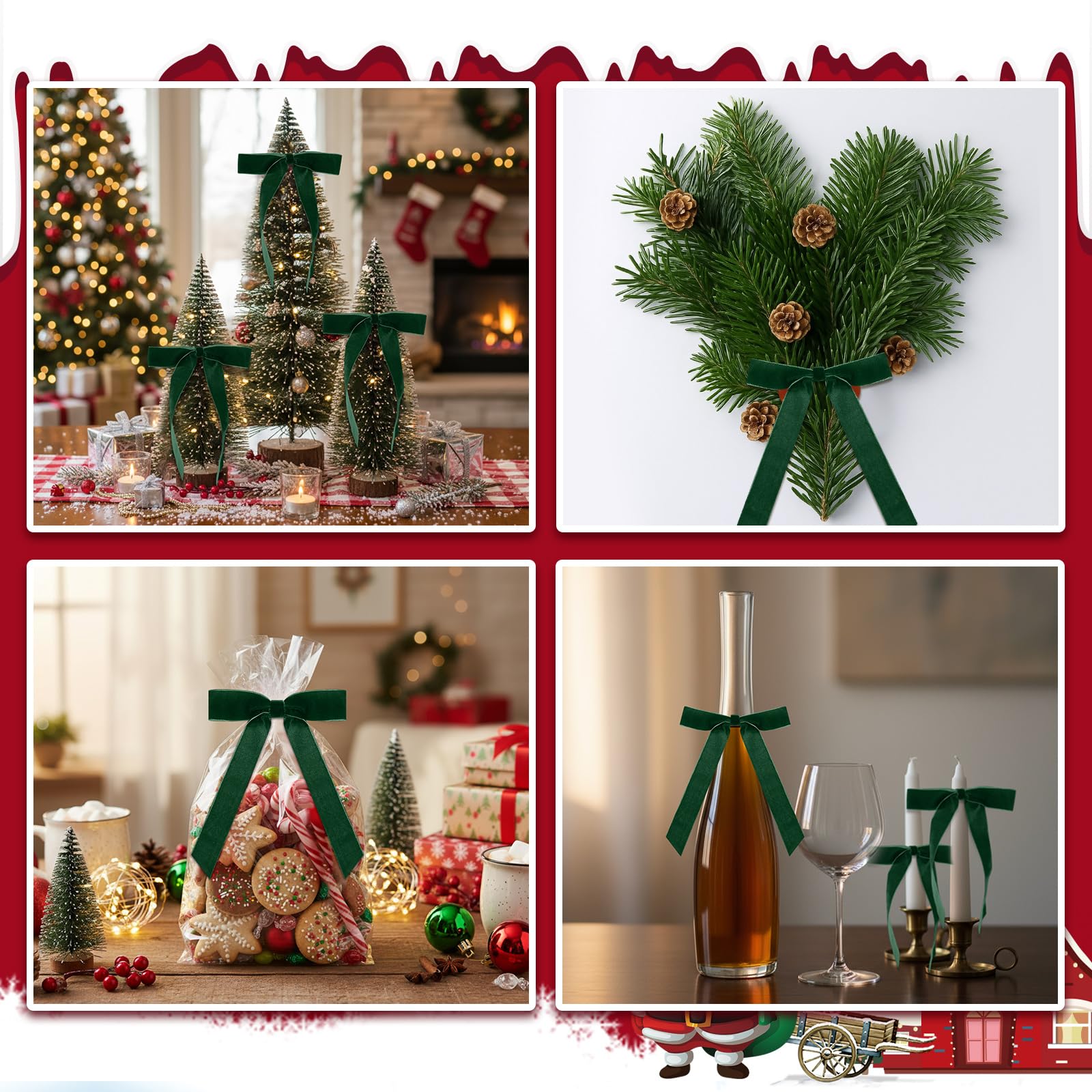 Riceshoot velvet bow napkin ring on dining table centerpiece