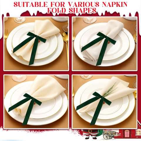 Riceshoot velvet bow napkin ring with durable gold semicircle backing