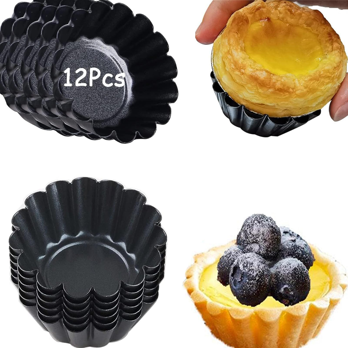 RichSC-PAN egg tart molds 12-pack for easy release and uniform tart shapes.