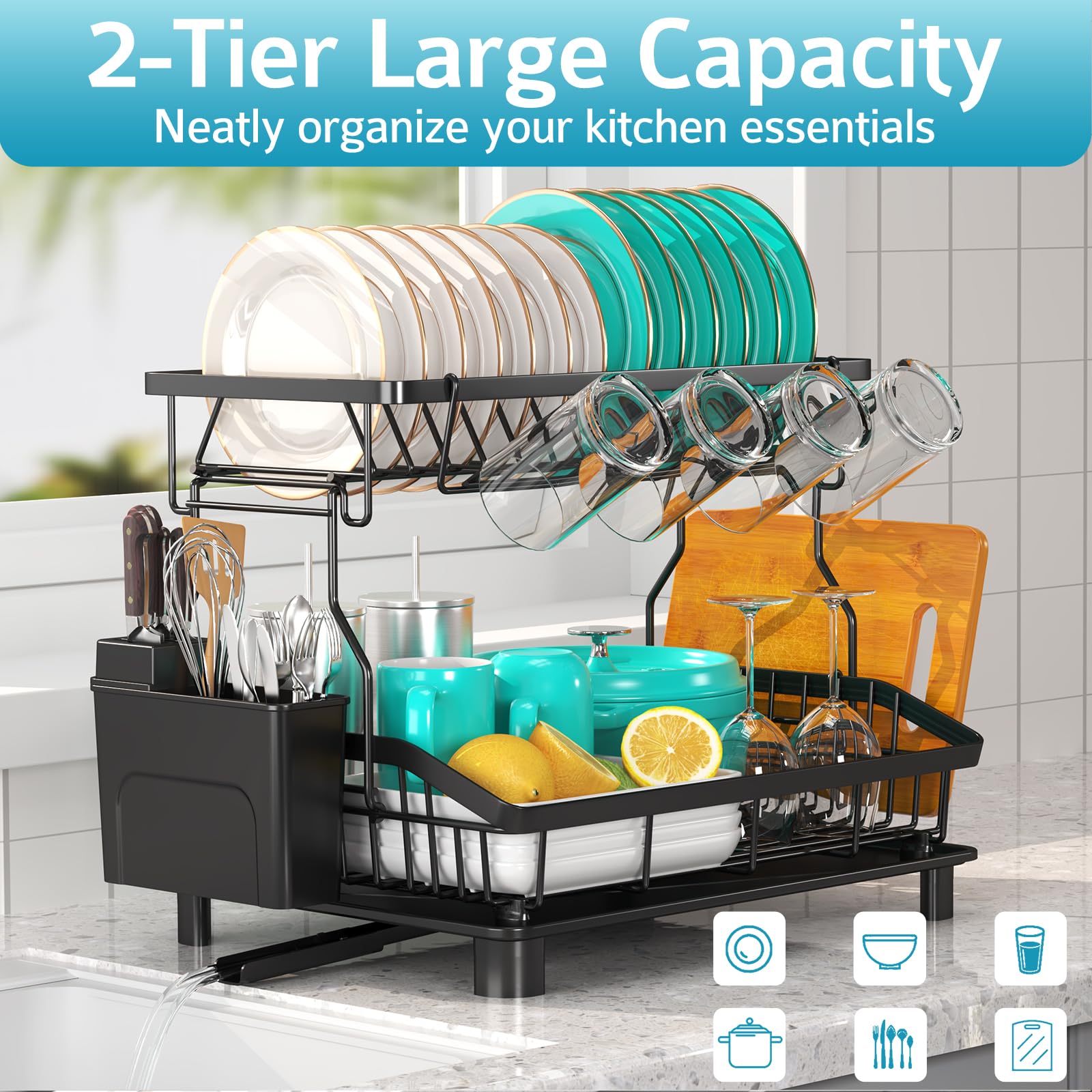 Ricobes dish drying rack black finish complements modern kitchens