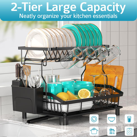 Ricobes dish drying rack black finish complements modern kitchens