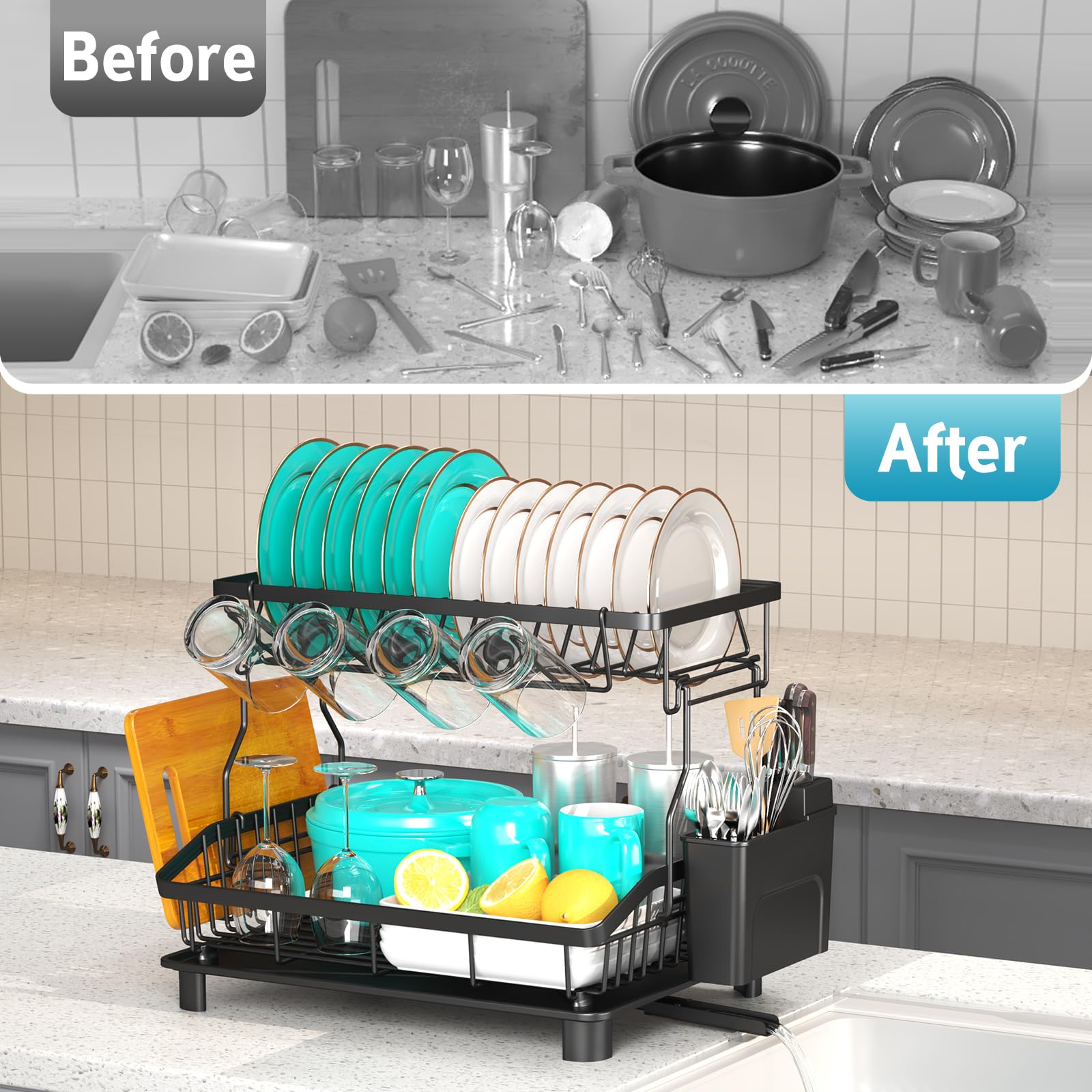 Ricobes dish drying rack cup holder increases stability of glasses after washing