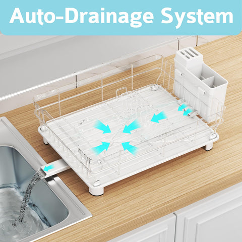 Ricobes dish rack with drainboard and rubber stopper dries dishes efficiently.