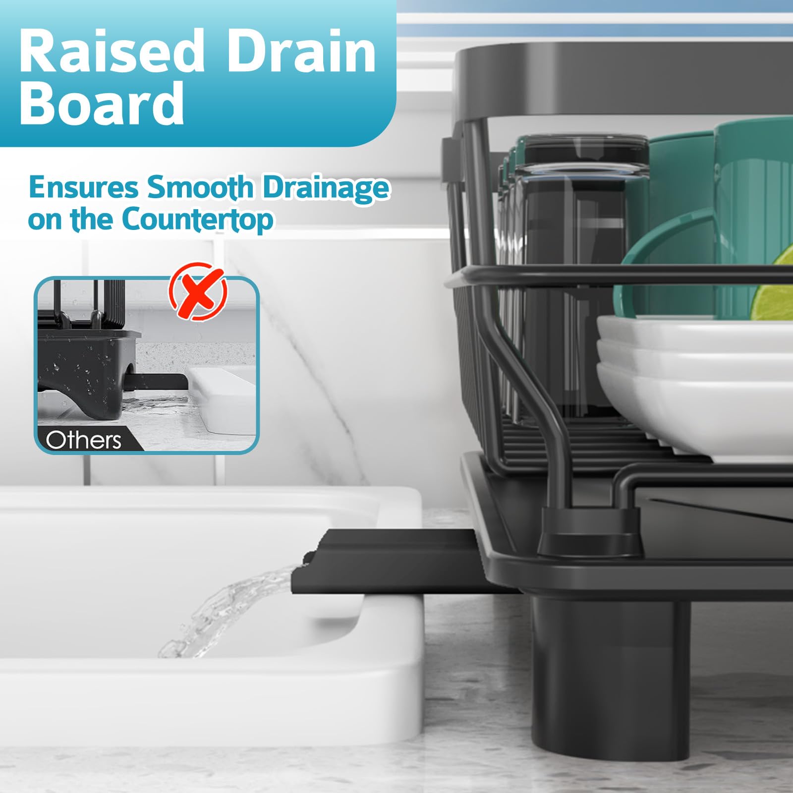 Ricobes removable utensil holder with bottom drain keeps cutlery dry.