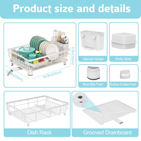 Ricobes dish rack includes removable utensil holder for organized drying.