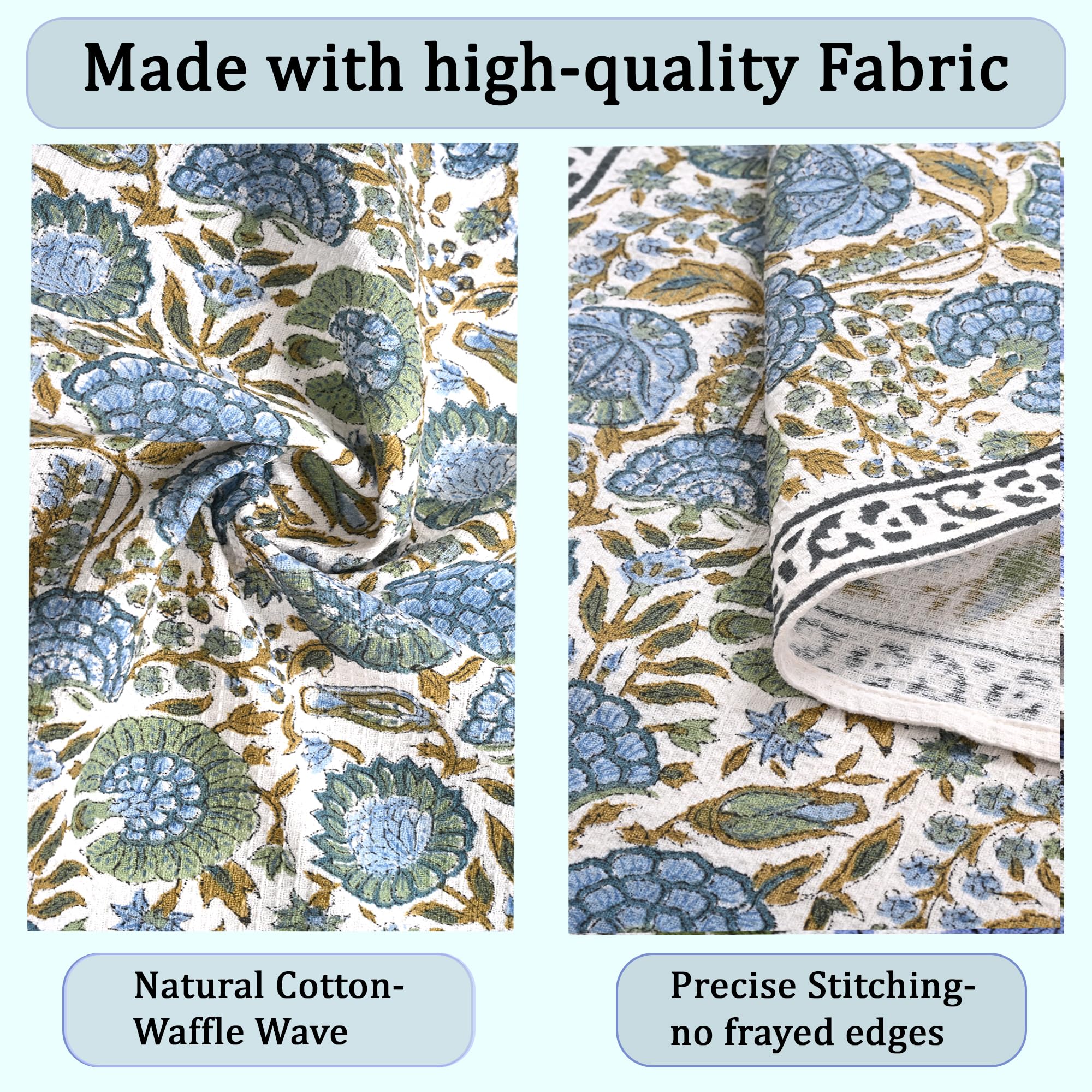 Ridhi artisan pattern detail on waffle towel for kitchen decor.