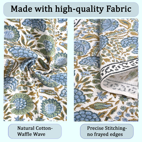 Ridhi artisan pattern detail on waffle towel for kitchen decor.