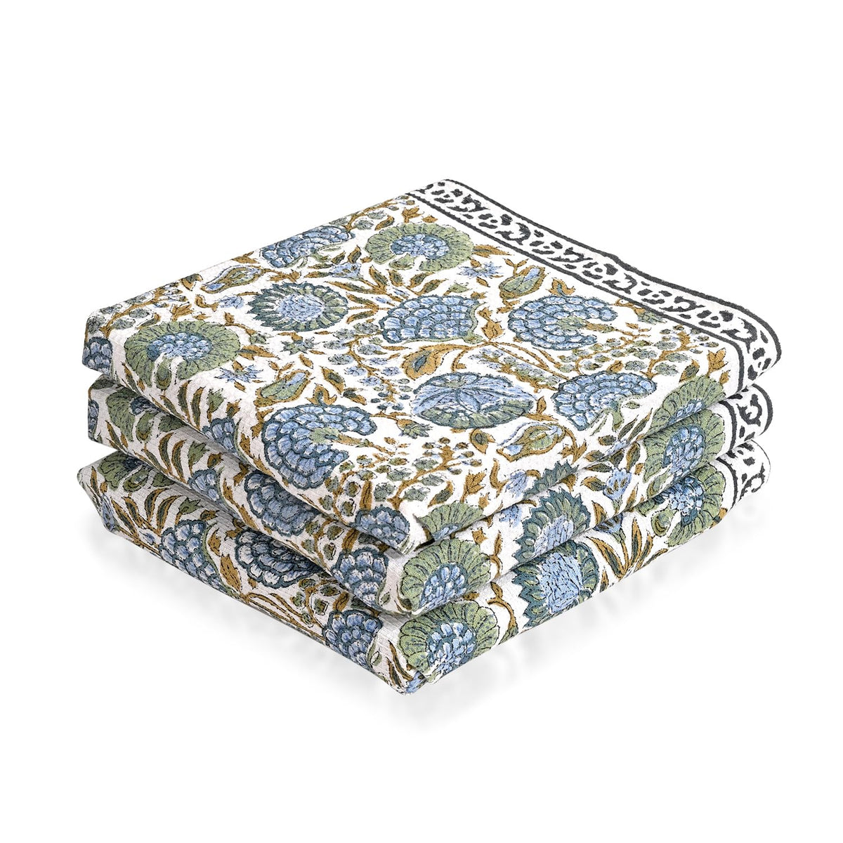 Ridhi asparagus green hand block print waffle towel set, soft natural cotton.