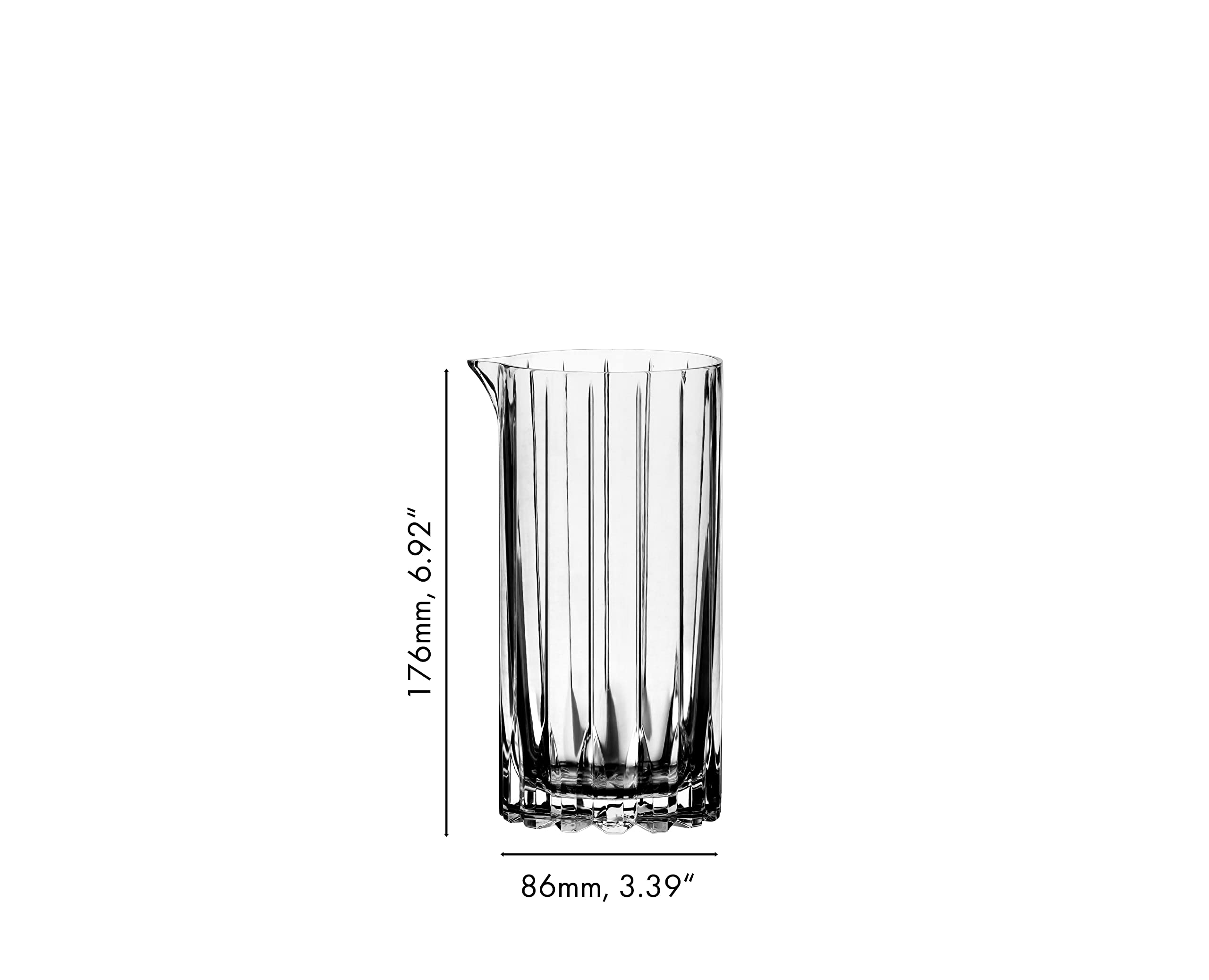 Riedel barware mixing glass showing 90 ml measurement for consistent pours.