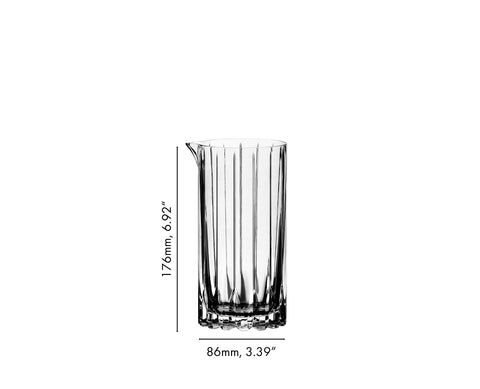 Riedel barware mixing glass showing 90 ml measurement for consistent pours.