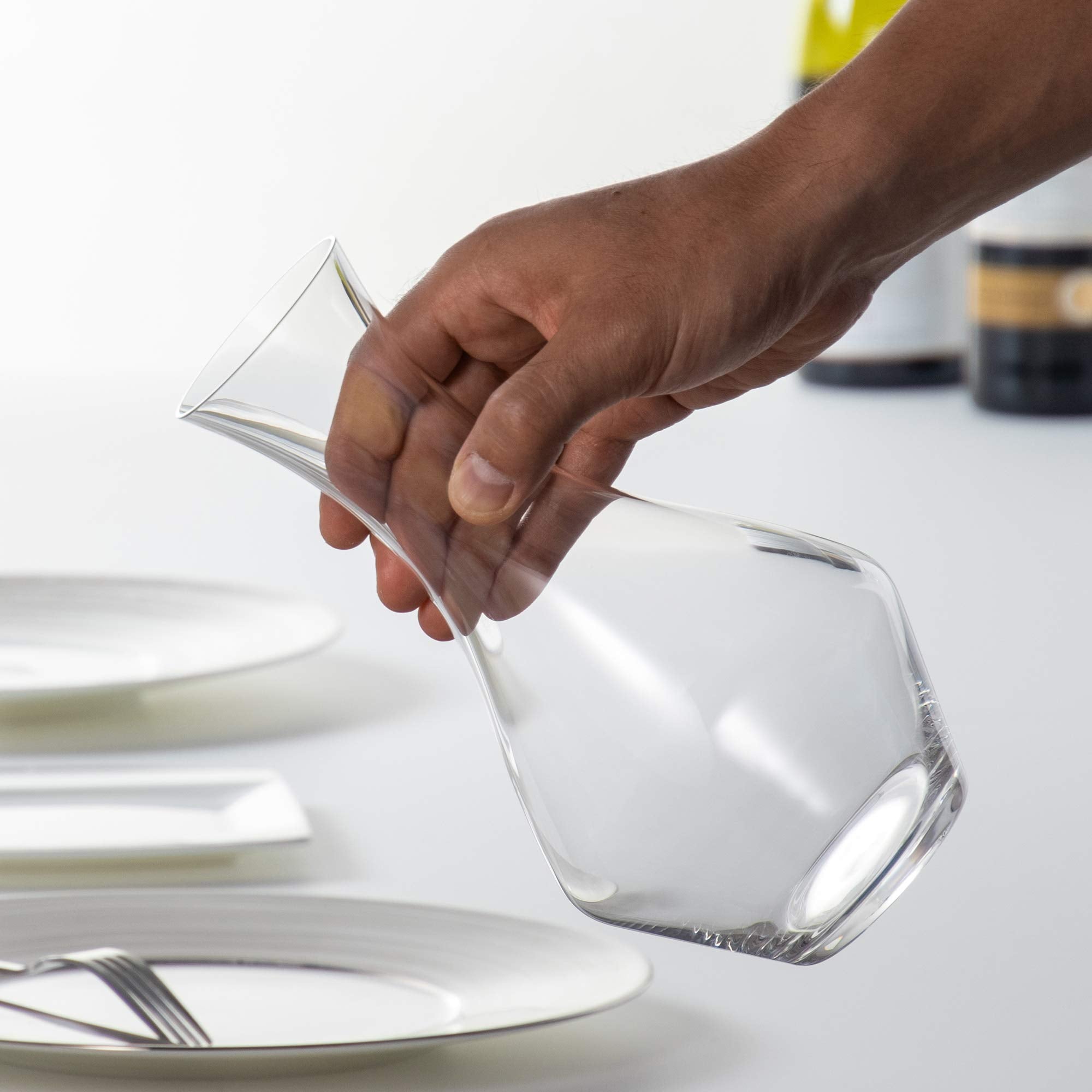 Riedel Cabernet decanter showcases crystal clarity for refined wine service.