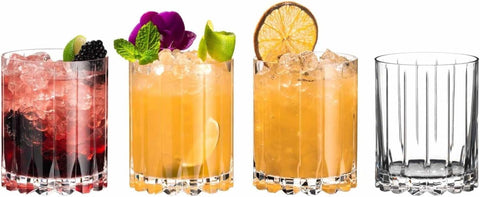 Riedel DSG glass designed for neat pours with large-format ice.