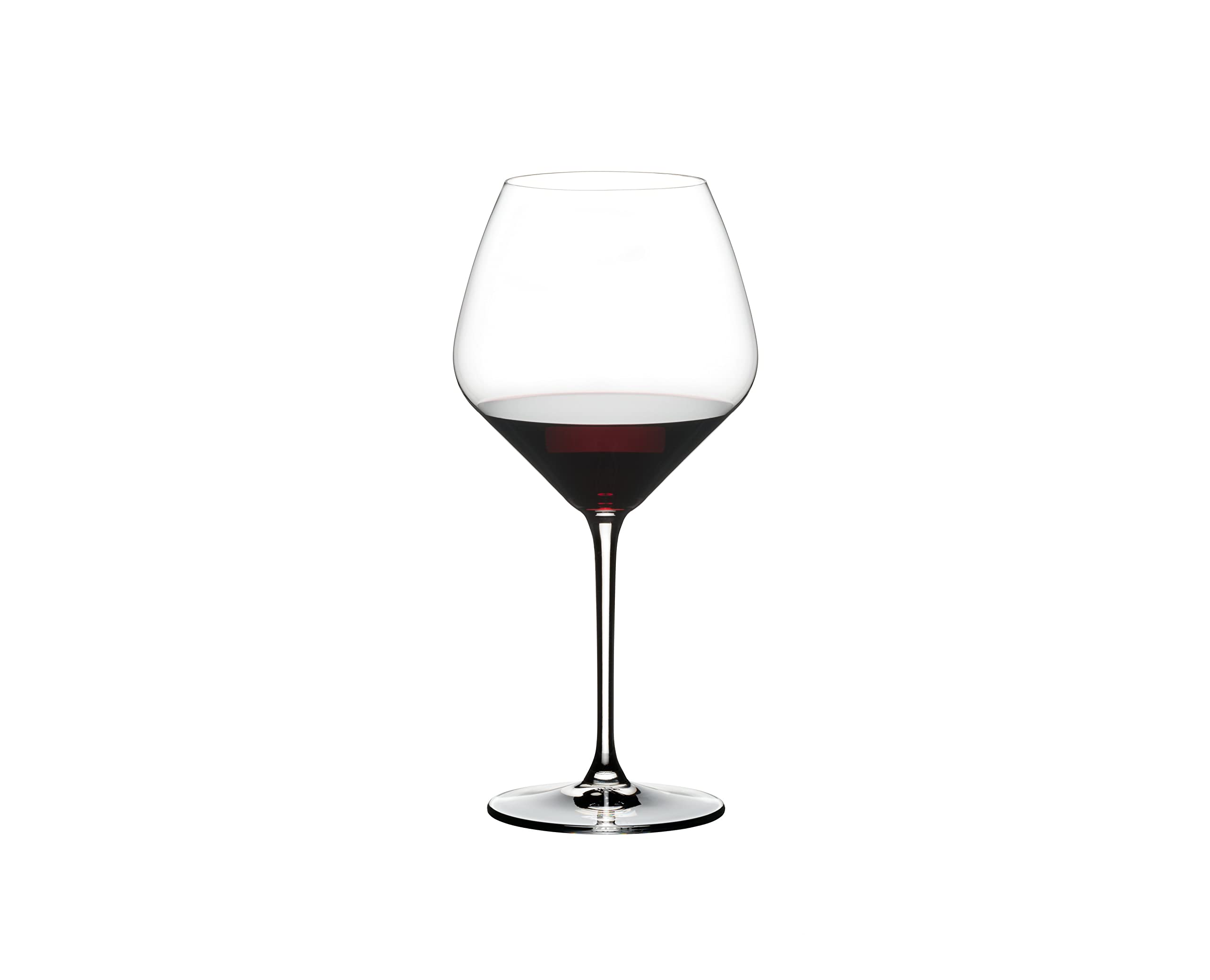 Riedel Extreme Pinot Noir glass on table showcases modern silhouette.