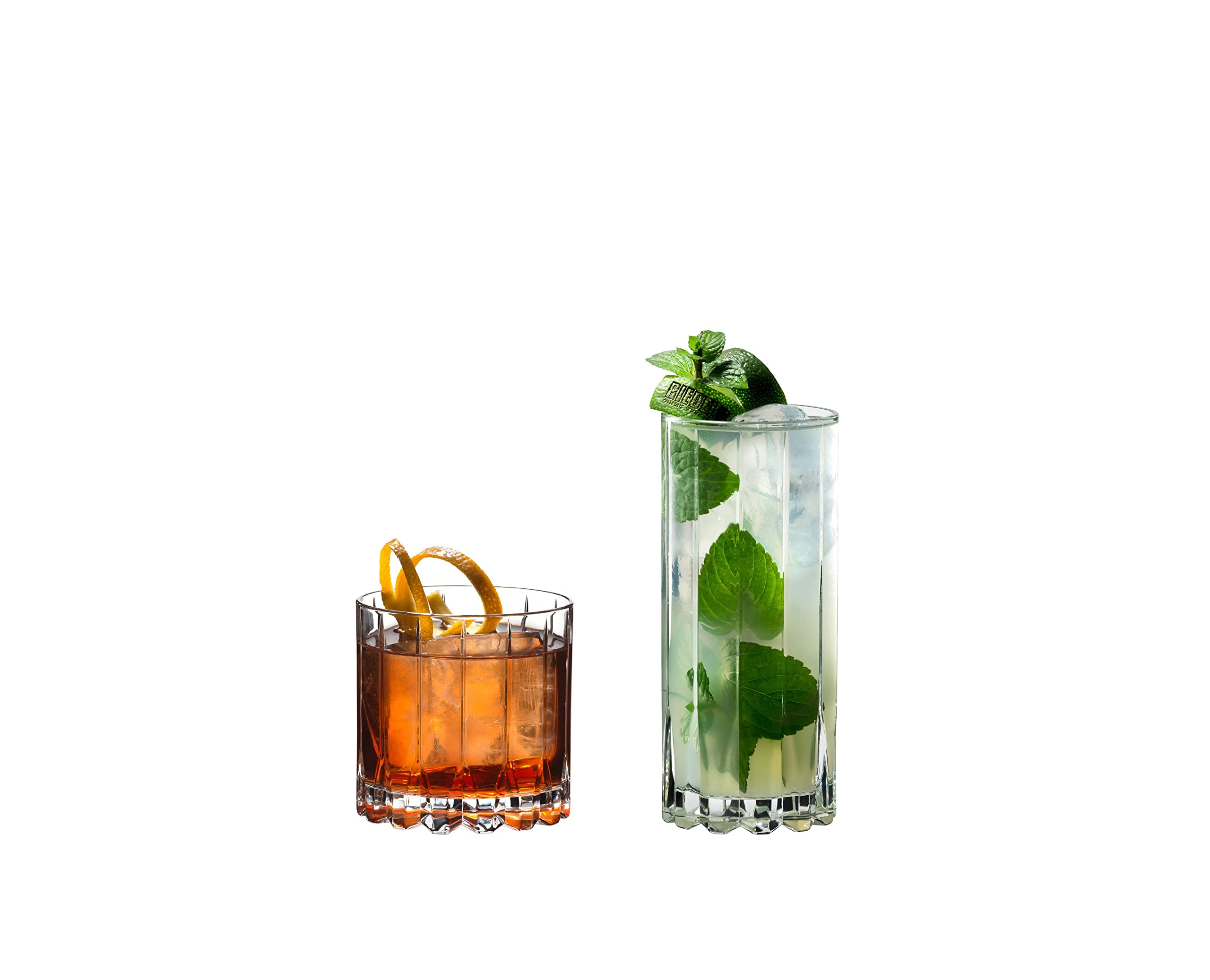 Riedel highball glass tall shape preserves effervescence with large ice