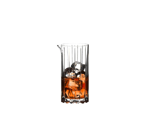Riedel mixing glass in crystal finish for precise cocktail preparation at home.