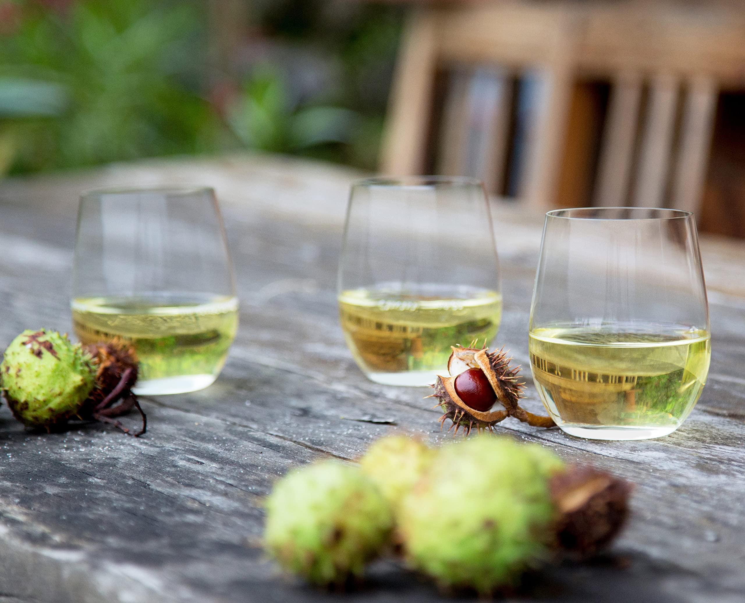 Riedel O stemless glass with modern design for casual use.