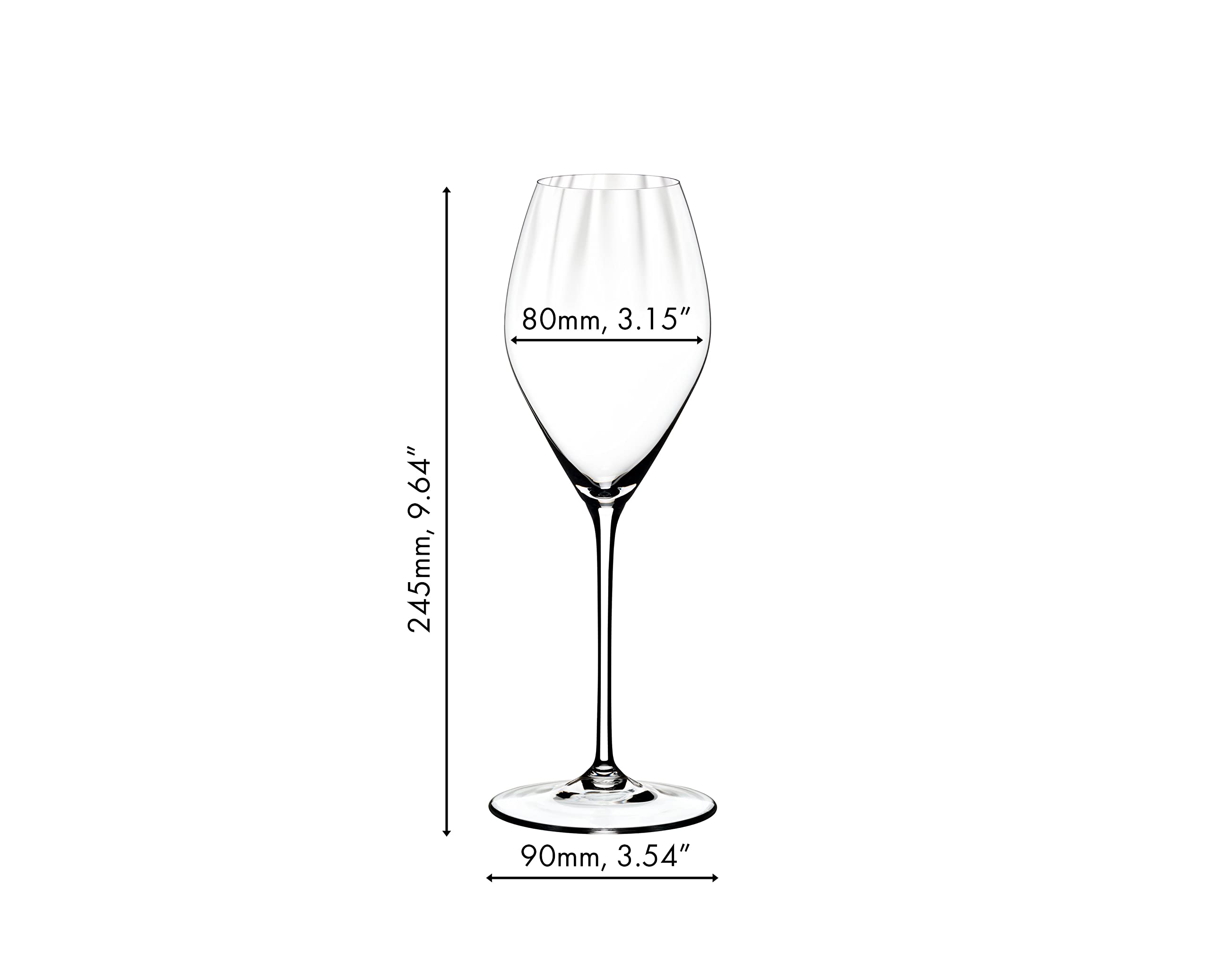 Riedel Performance champagne glass showcases elegant height and rim.