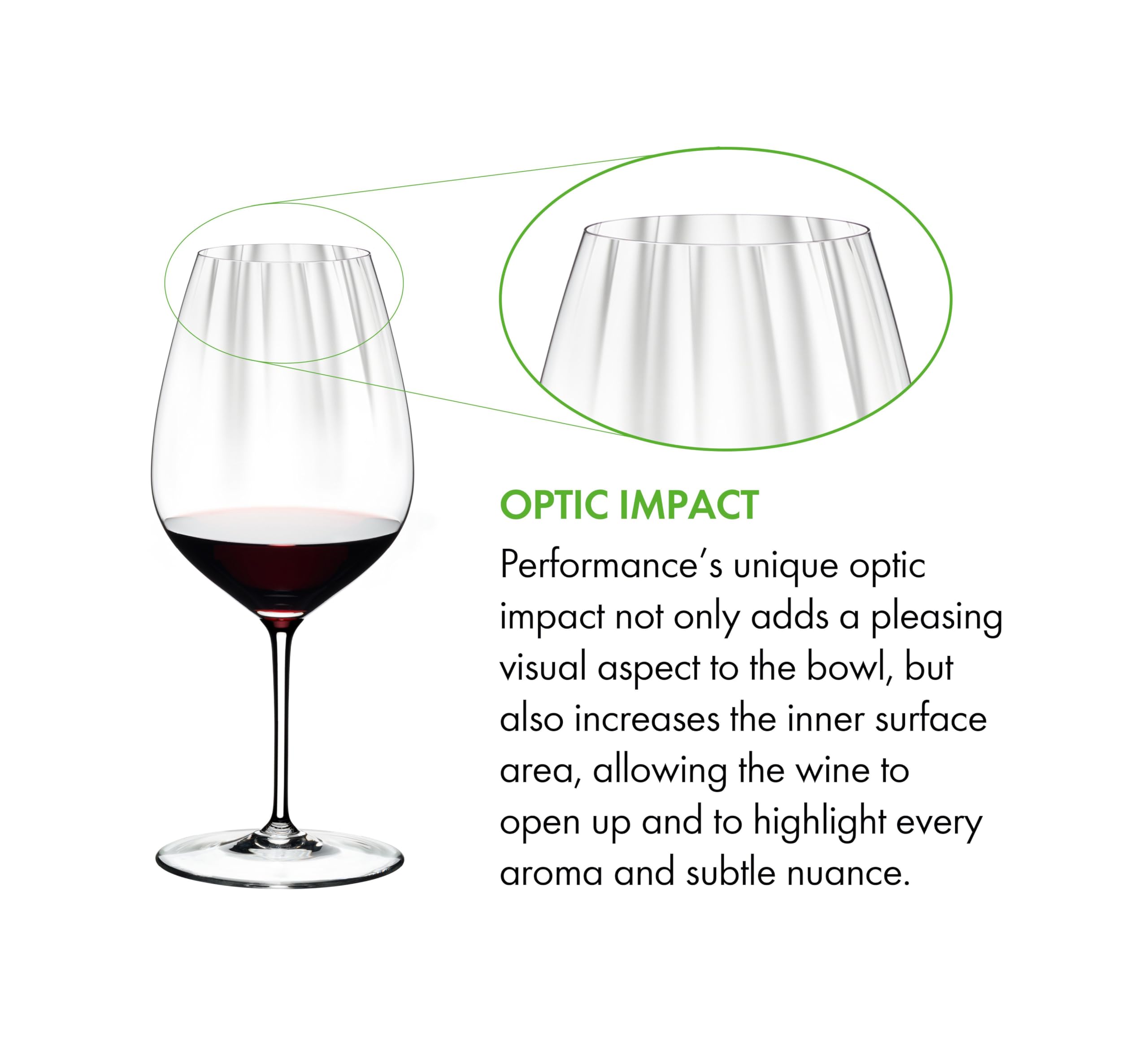 Close-up of the Riedel Performance light optic bowl enhancing visual depth.