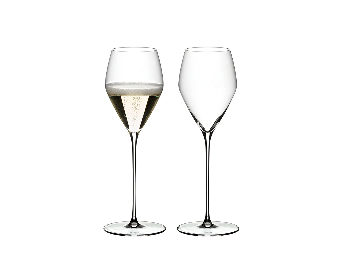 Riedel Veloce champagne glass pack of two for elegant toasts and consistent service.